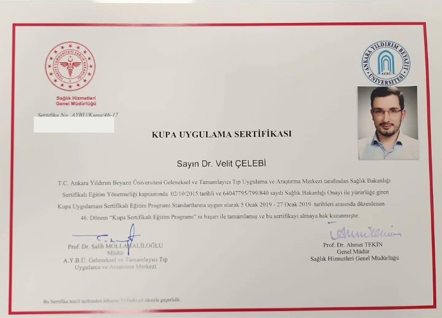 Kupa (Hacamat) Uygulama Sertifikası belgesi — küçük önizleme