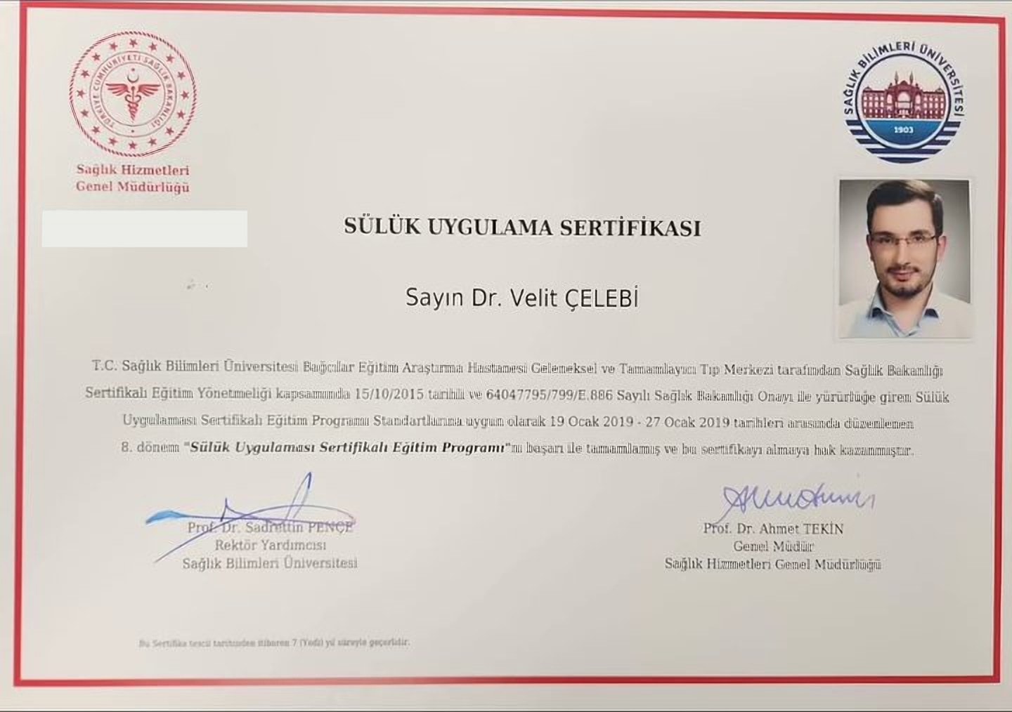 Sülük (Hirudoterapi) Uygulama Sertifikası belgesi — küçük önizleme