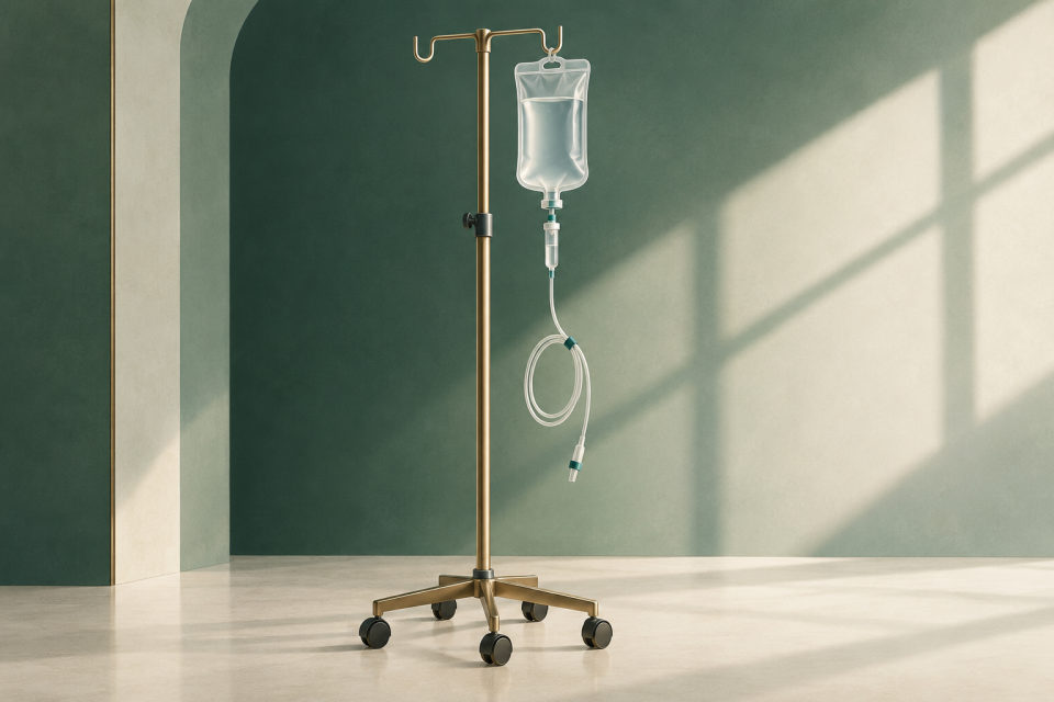 Serum standı ve IV seti — Ispartakule serum uygulaması temsili görseli